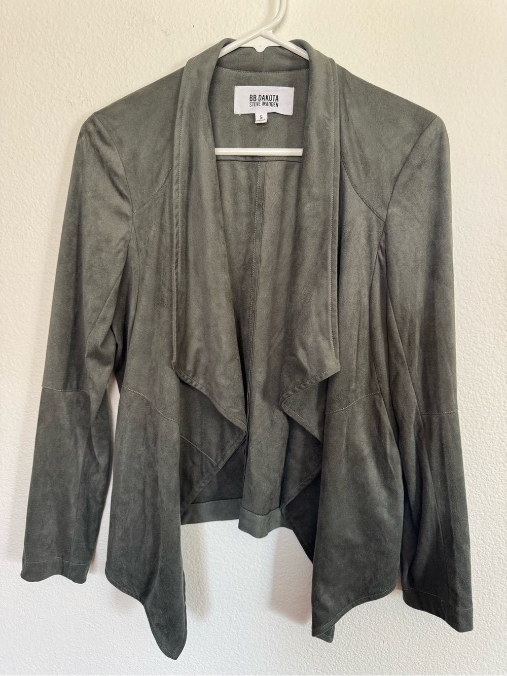 BB Dakota Olive Green Draped Open Front Blazer